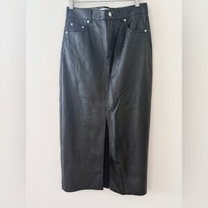 Zara Black Leather Midi Skirt